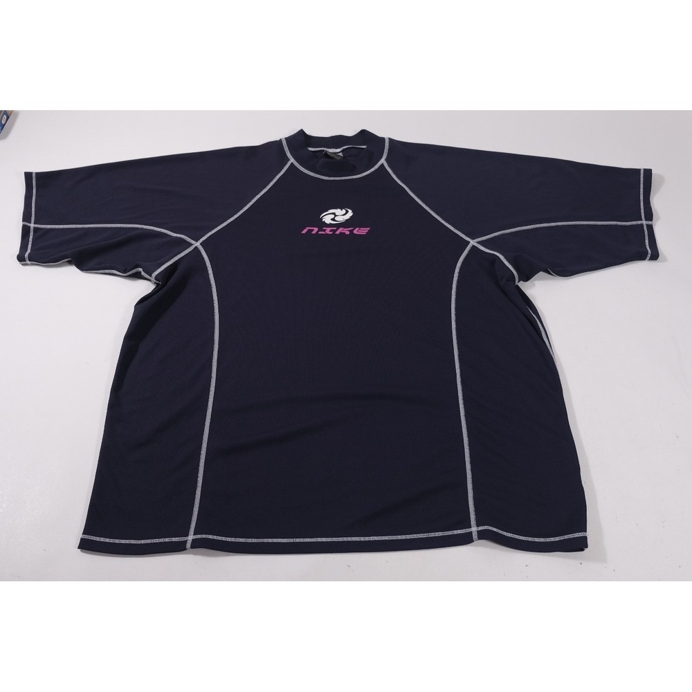 Nike Mens XL Navy Blue Vintage Y2K Short Sleeve Shirt Spiral Graphic